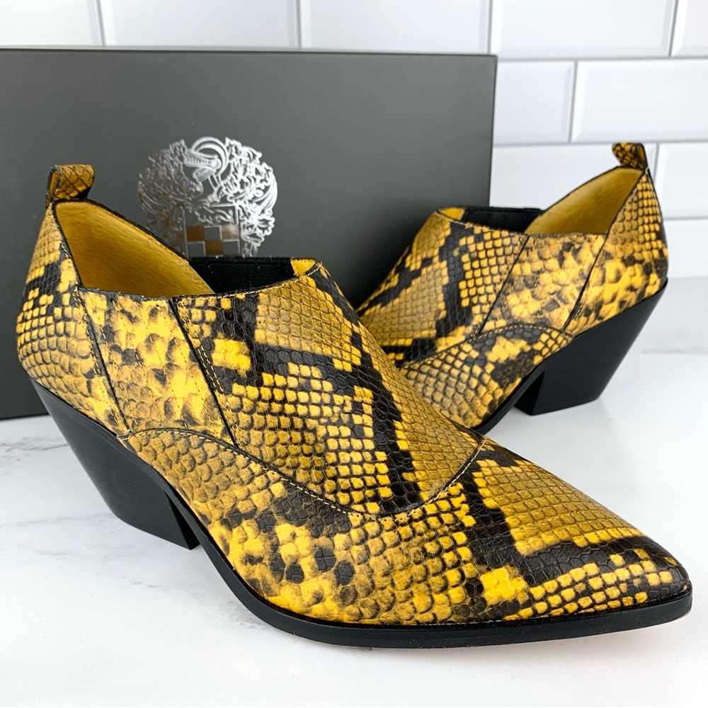 NEW Vince Camuto Jetera Western Booties Snake Retro Python Gold Mustard